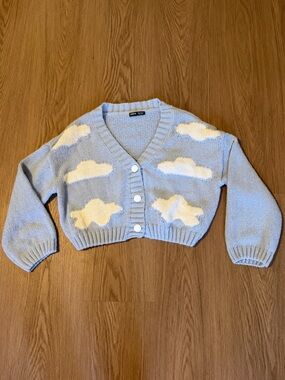 SHEIN Light Blue Cloud Button V‑Neck Cardigan